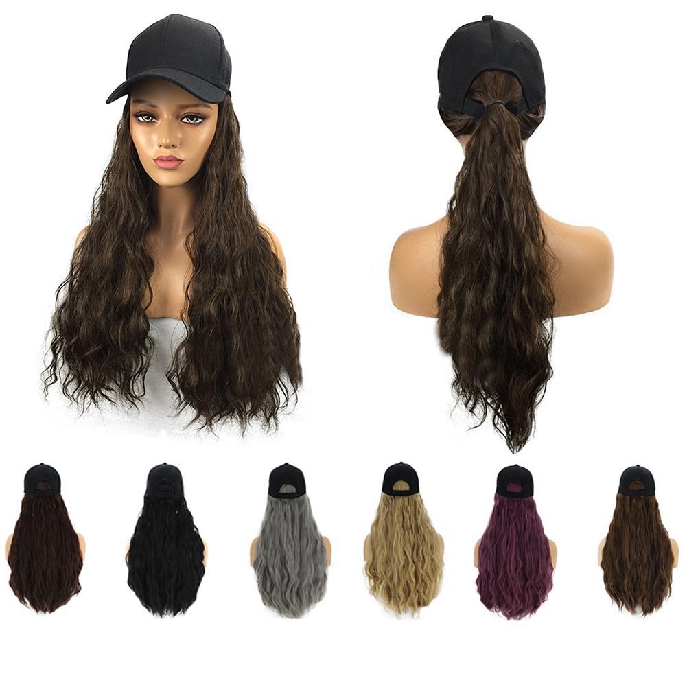 Baseball Hat With Synthetic Hair Extensions Long Wavy Thick Hair