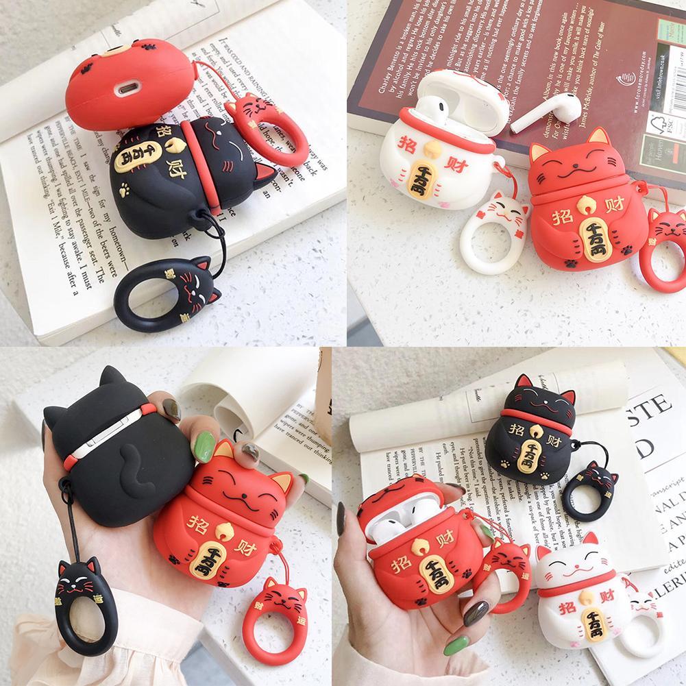3D Lucky  Japan Money Cat  Soft Earphone Airpod  Case  Cover 