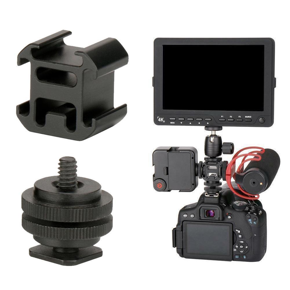 Camera 3 Hot Shoe Mount Adapter Mic LED Video Light Mini For DSLR