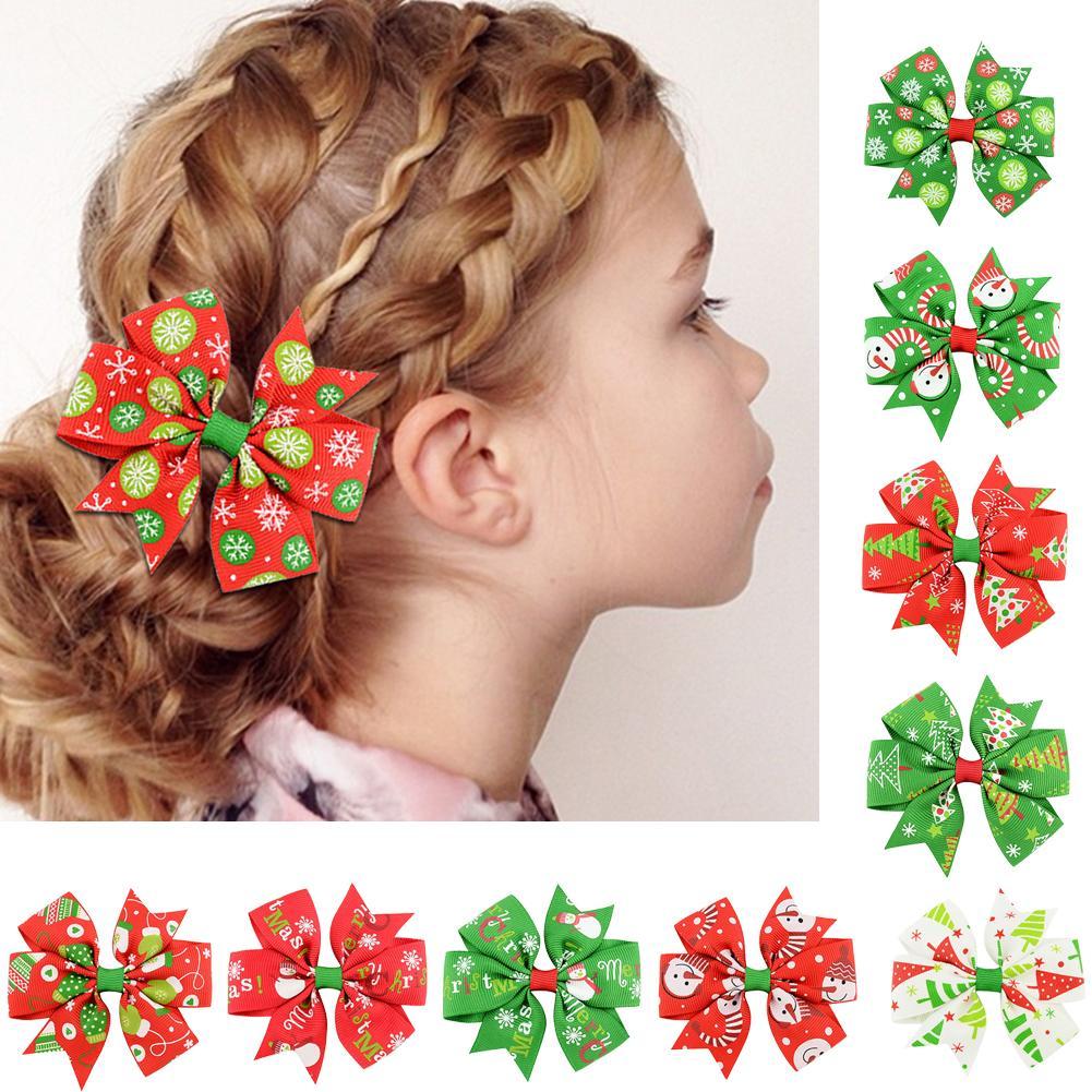 12pcs Christmas Bow Hair Clip Alligator Clips Girls Ribbon Kids