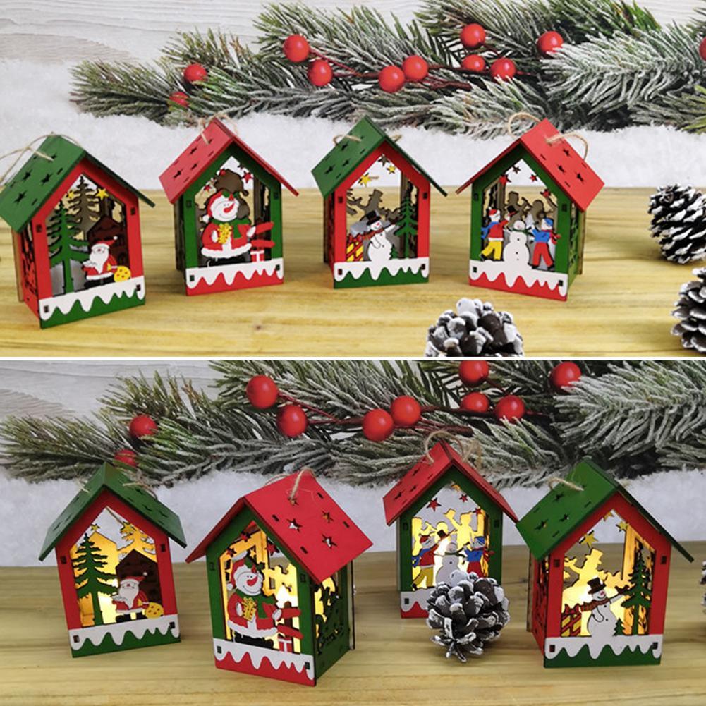 Led Light Wooden Dolls House Villa Christmas Ornaments Xmas Decor