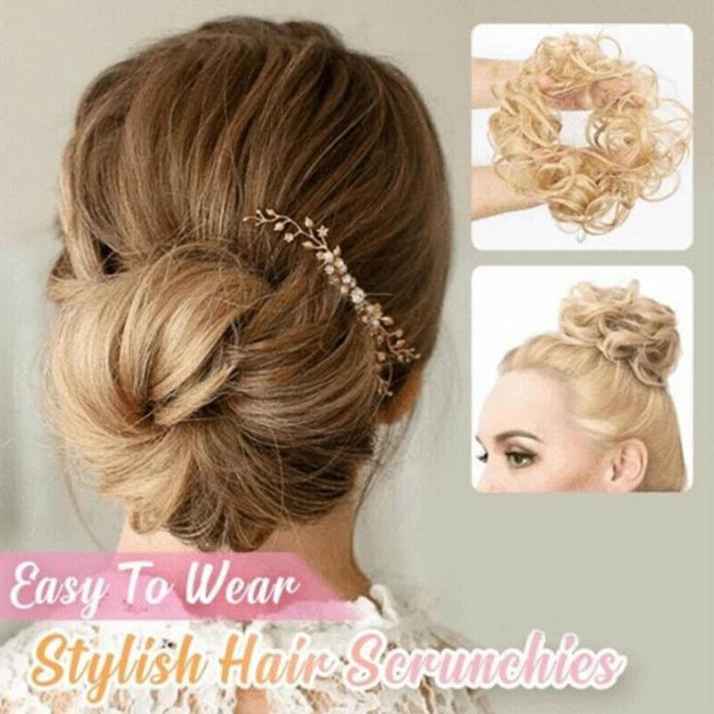 Easy To Wear Real Thick Curly Messy Bun Hair Piece Scrunchie Hair