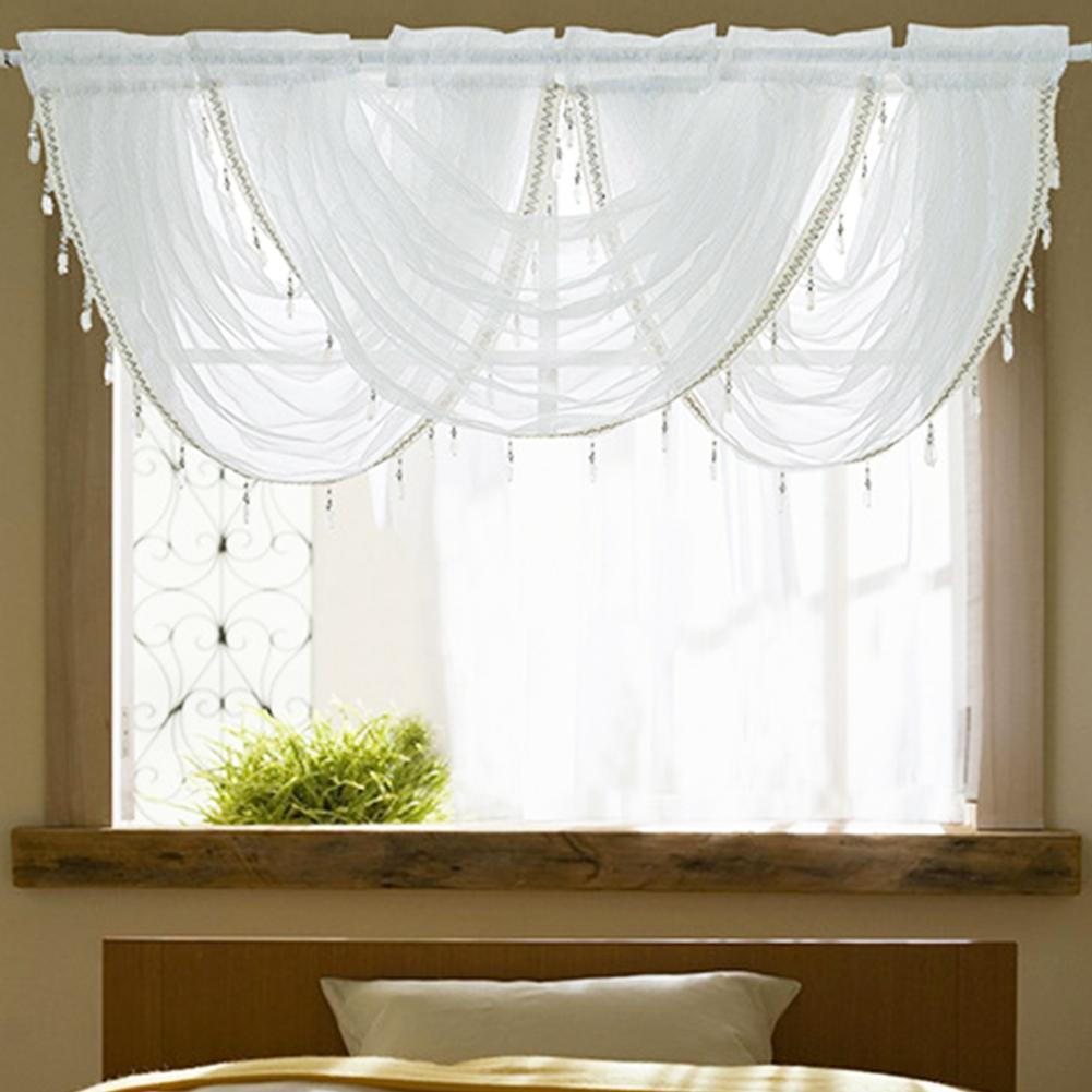 Weißer Vorhang Volant Swag Bead Trim Fenster Voile Elegant