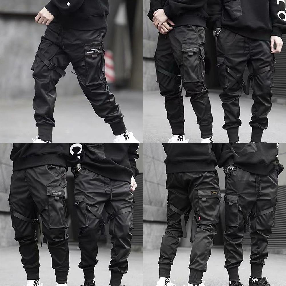 Herren Bänder Harem Jogger Harajuku Hosen Jogginghose Hip-Hop Hose Cargo P Nett