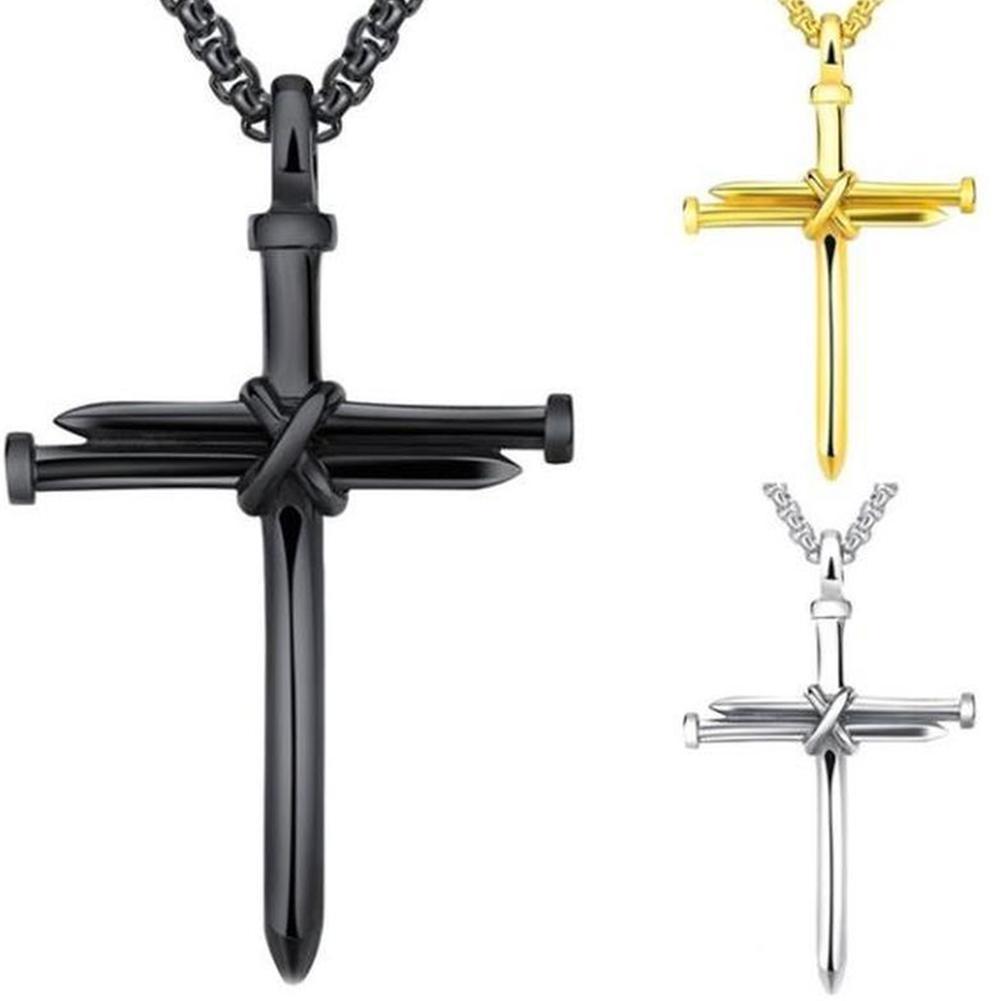 thumbnail image 5 of Ruifaya Collar con colgante de cruz de cuerda de acero con clavos de moda para hombres V0Z7 W5E6 I0G5 R2T0, 5 of 7