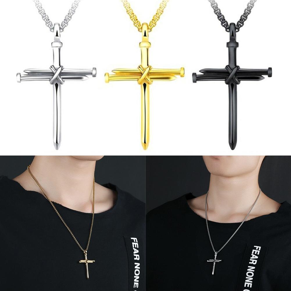 thumbnail image 4 of Ruifaya Collar con colgante de cruz de cuerda de acero con clavos de moda para hombres V0Z7 W5E6 I0G5 R2T0, 4 of 7