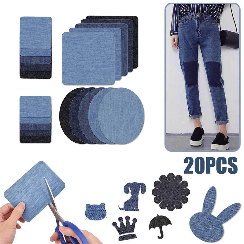 20pcs 5 Color DIY Iron on Denim Fabric Patches for Clothing Jeans Repair Kit