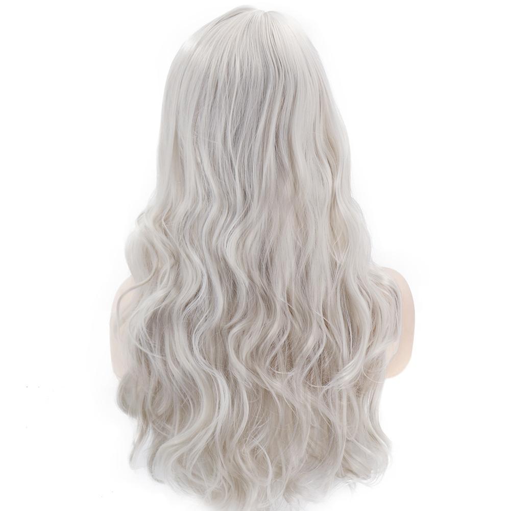 Women Silver White Long Curly Wig Ladies Full Wavy Hair Fancy Dress