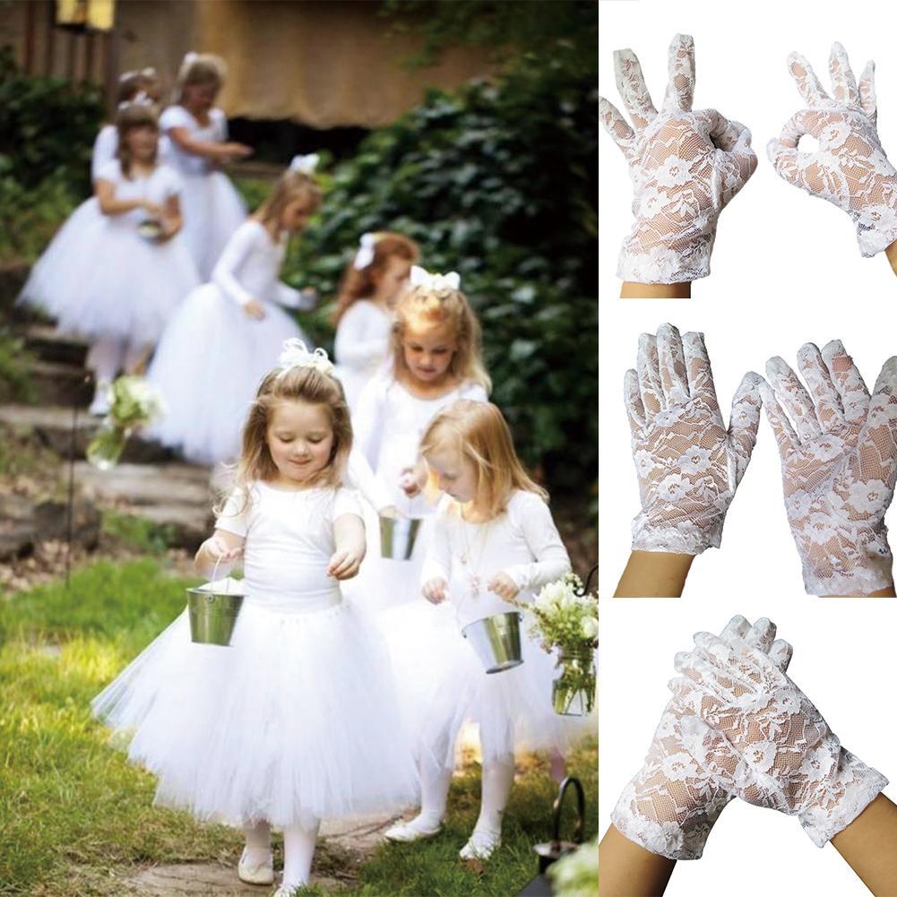 Floral Mesh Girl Gloves Wedding Princess Dress Accessories Children Silk Mittens