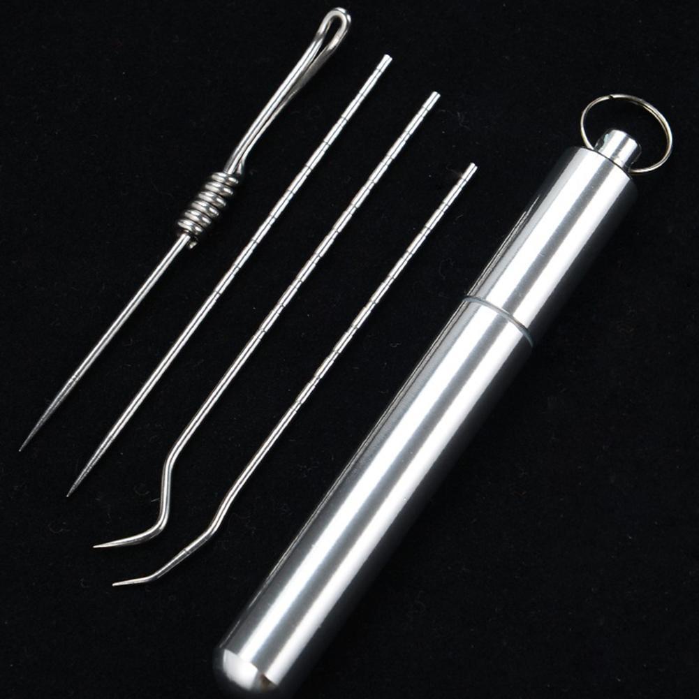 Everyday carry Fruit Picker Reusable Silver Stainless Steel Toothpicks 3 Pack