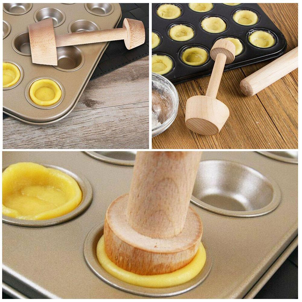 Egg TartTamper Double Side Wooden Pastry Pusher DIY Baking Shaping