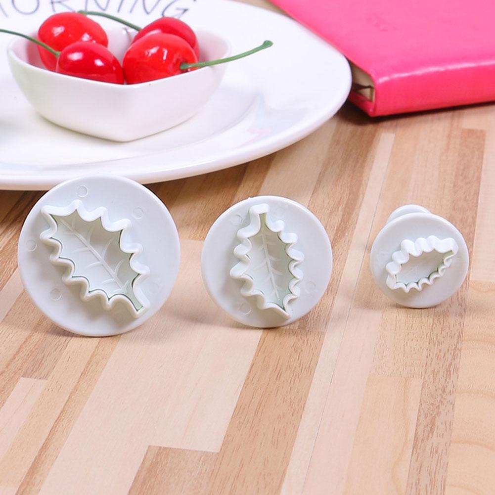 Cake Decorating Tools Xmas Holly Leaf Plunger Cutters Fondant Cookie