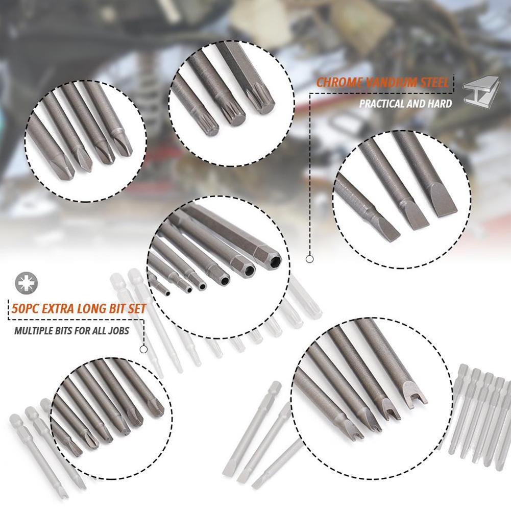 Flat Hex Spline US PRO 1374 PZ 50pc Extra long Security Bit Set Torx PH