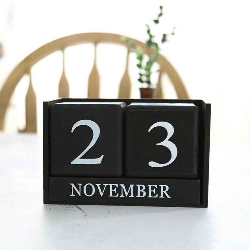 Perpetual Wooden Desktop Block Calendar Shabby Date Office F9X4 Desk Home Z0X4 