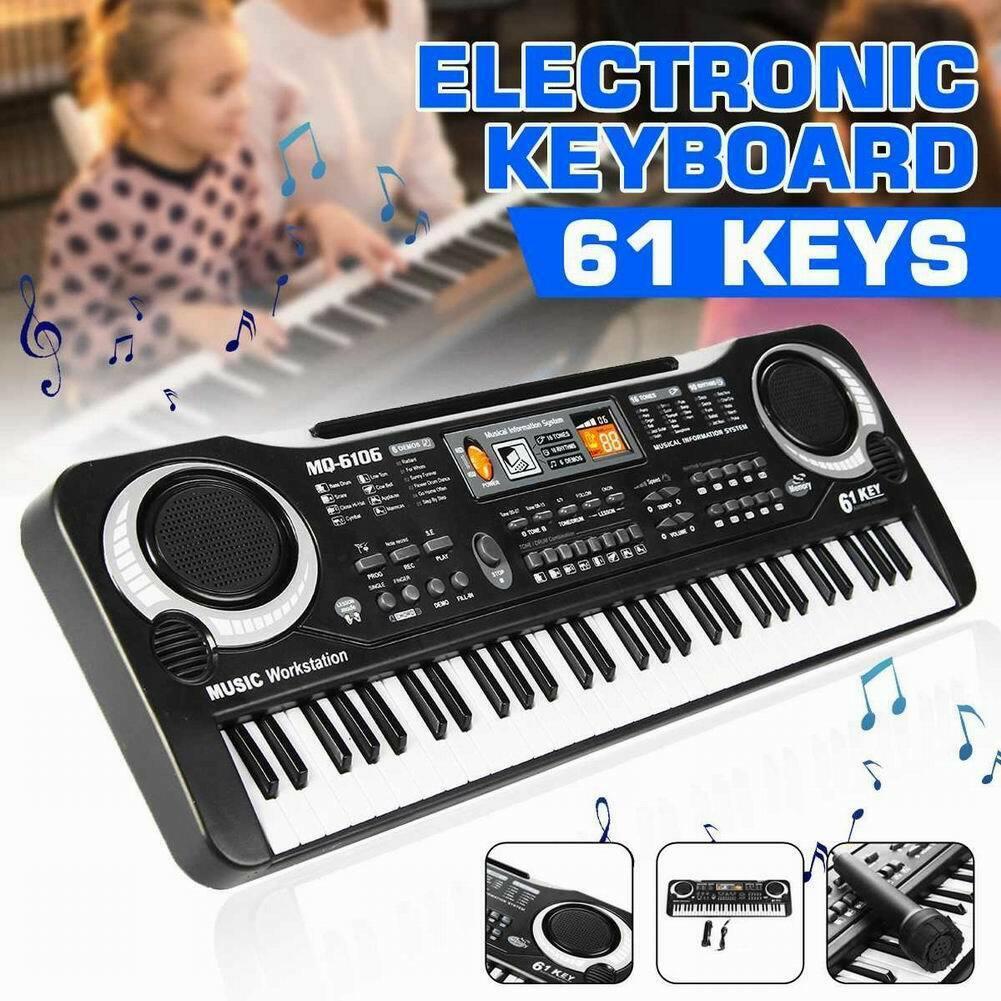 61 Keys LED Digital Electric Microphone Piano Music Organ F4C3 Electron O6E6