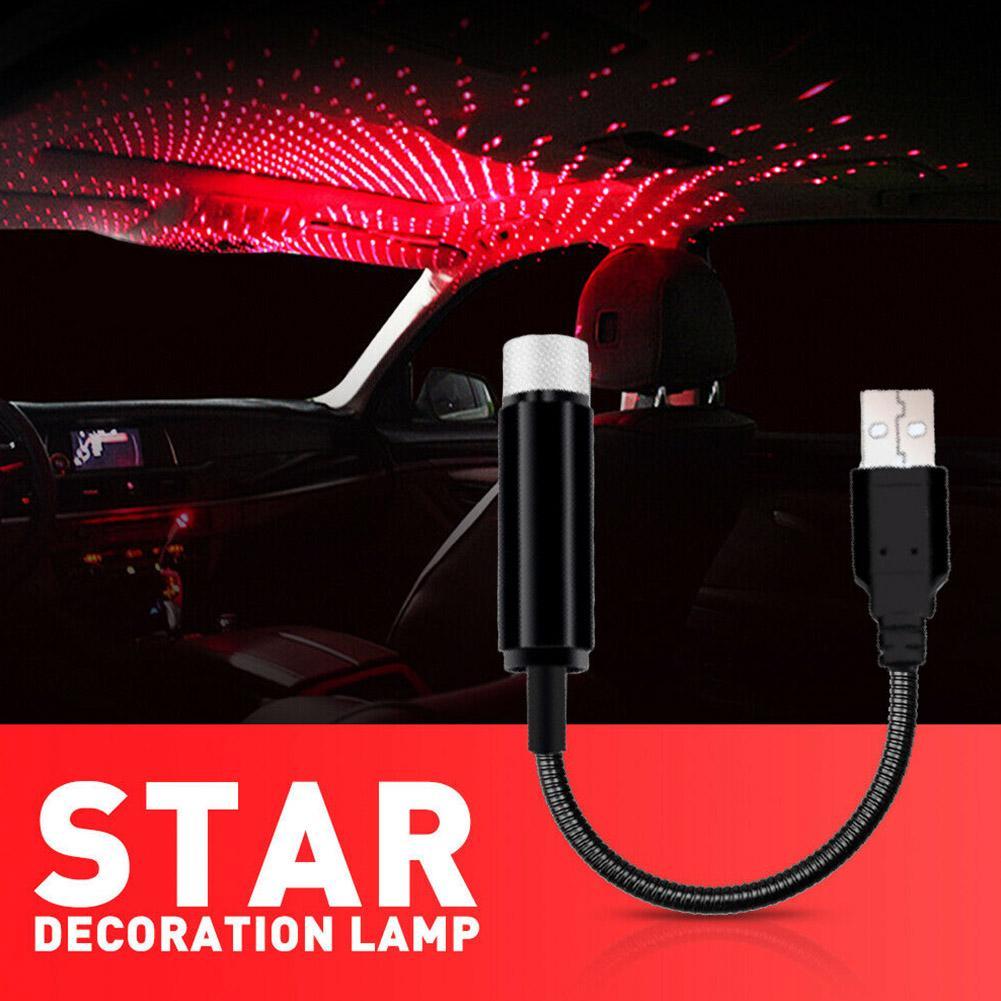 USB Car Interior Atmosphere Starry Sky Lamp Ambient Star Light LED Projector Red