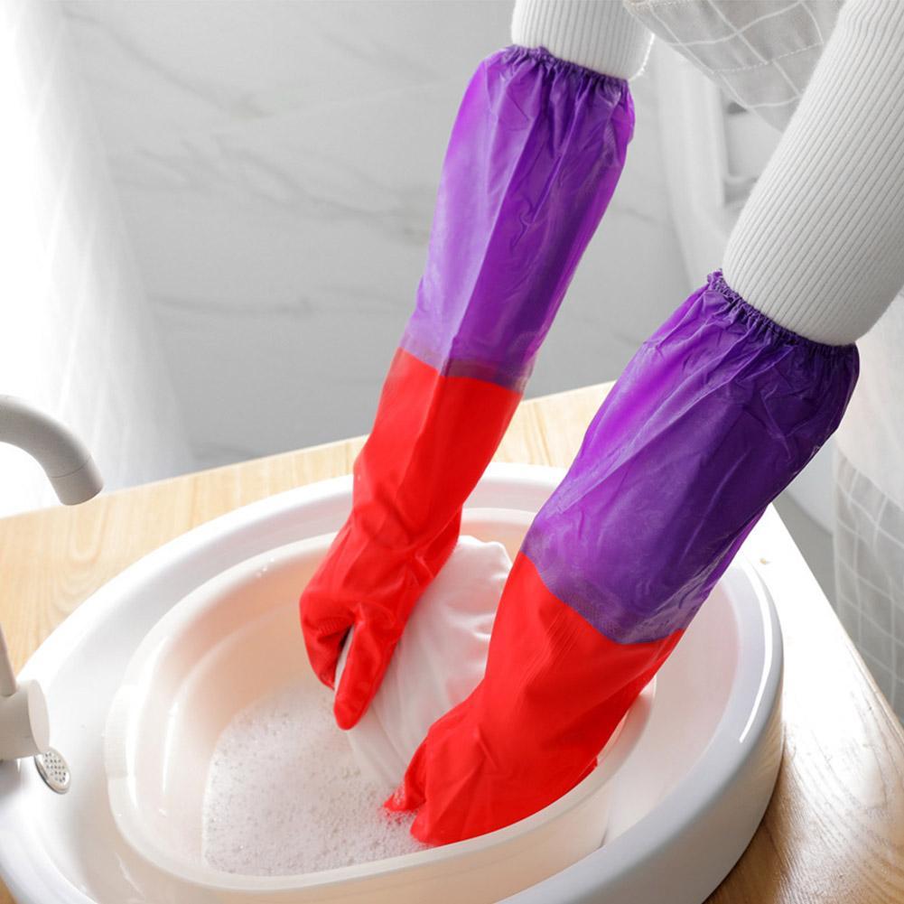 Rubber Latex Waterproof Dish Washing Cleaning Long Cuff Gloves ...