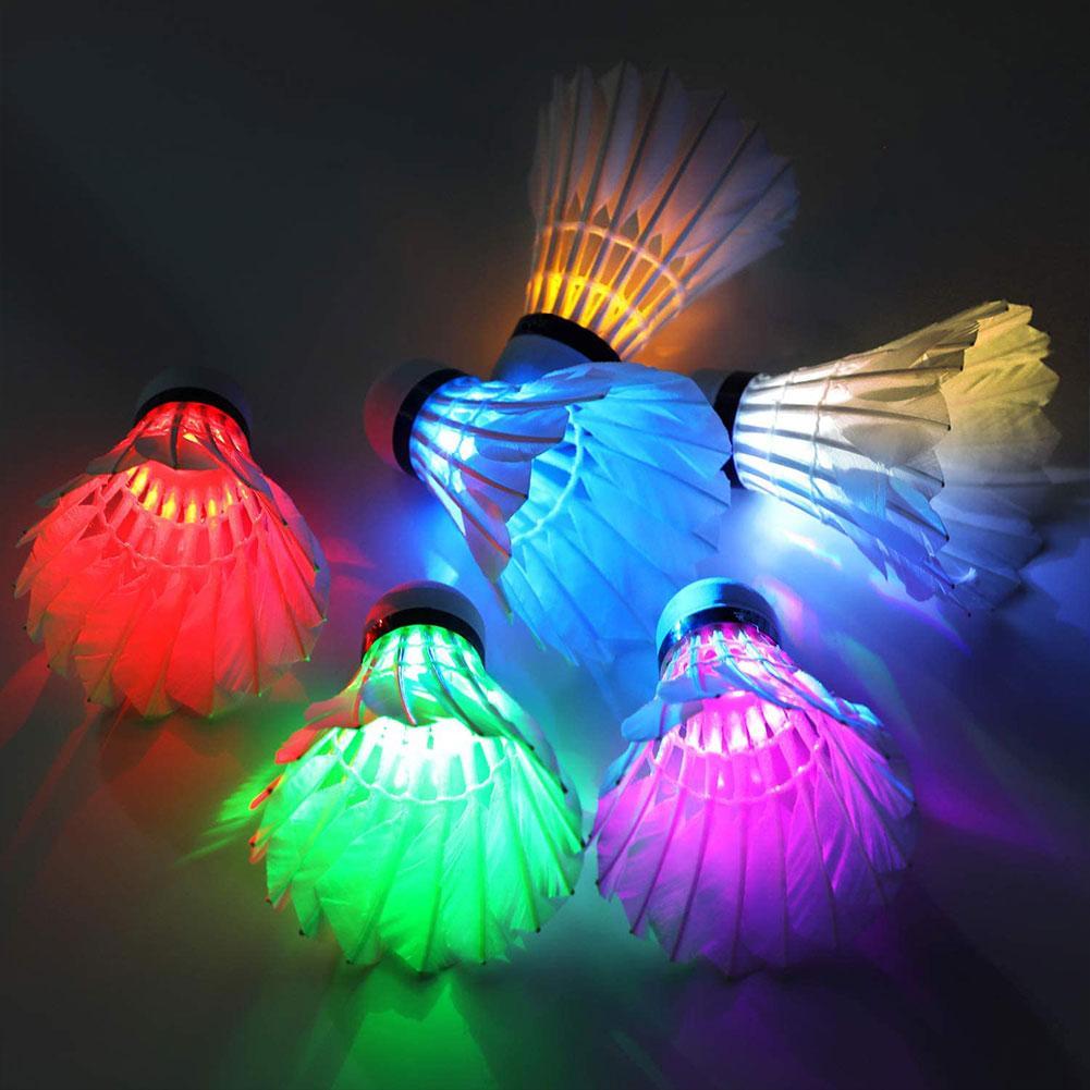 4pcs Colorful LED Badminton Shuttlecock Ball Feather Glow White Sport Q2A2 