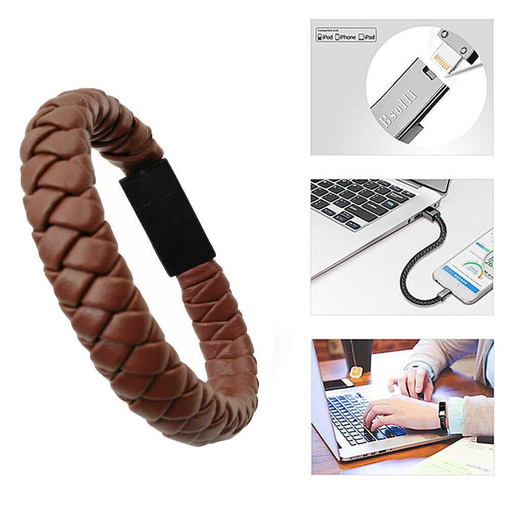 Leather Charging Cable Bracelet 9.5 inch Type C USB Type C Cable Data Sync Cable 