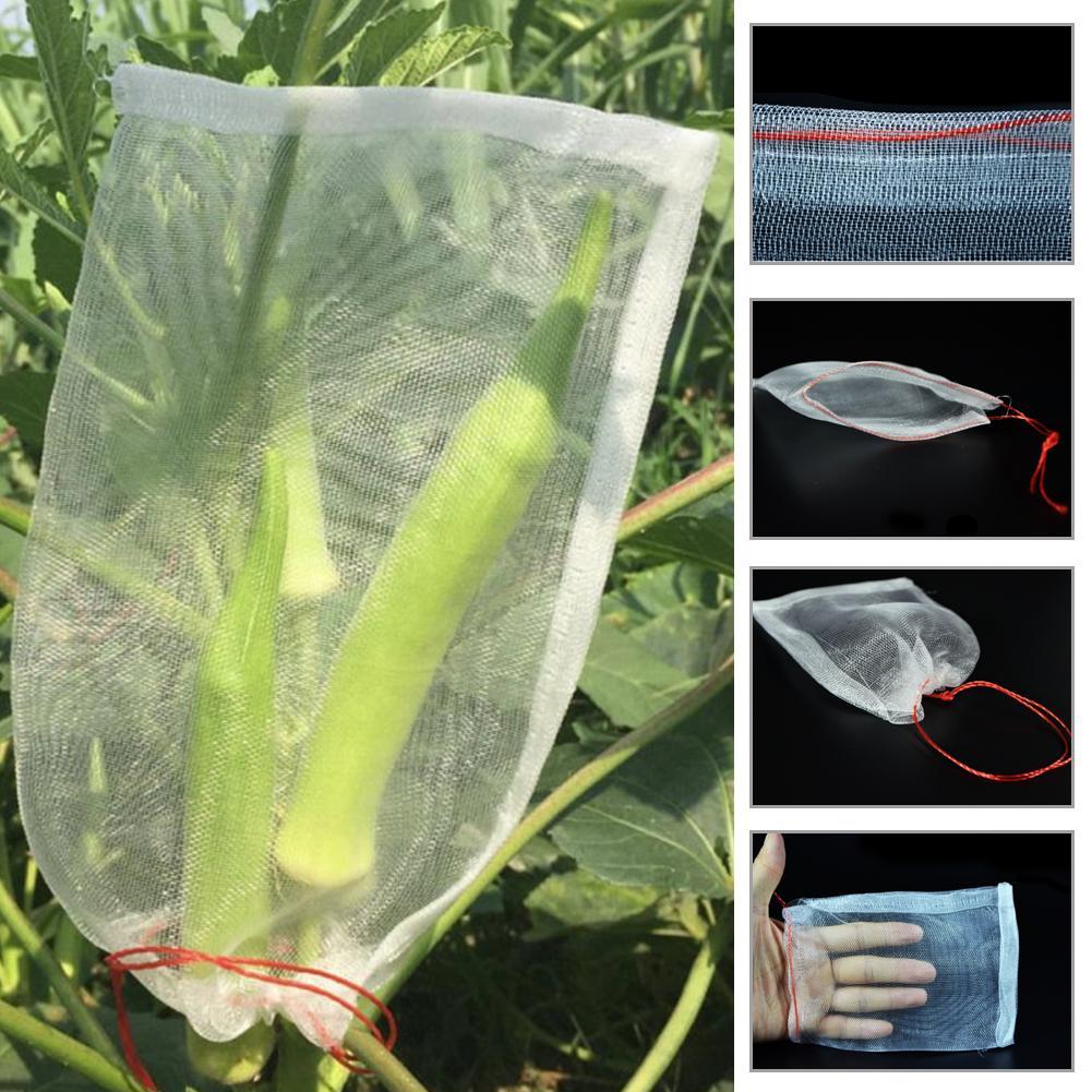 100pcs Garden Plant Fruit Protect Drawstring Net Bags Insect Bird Against Z9G3