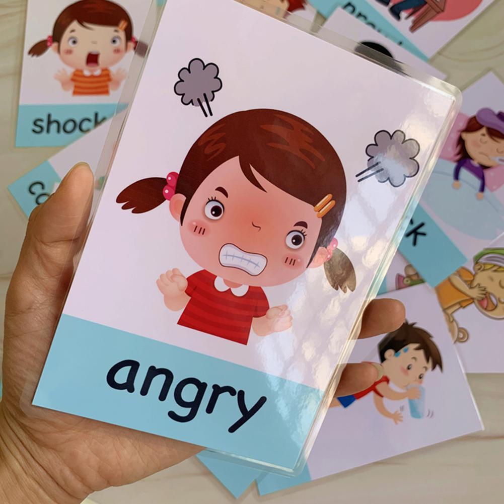 14 X Emotion Cards Kid/'s Cartoon English Learning Card Education Cards L7P5