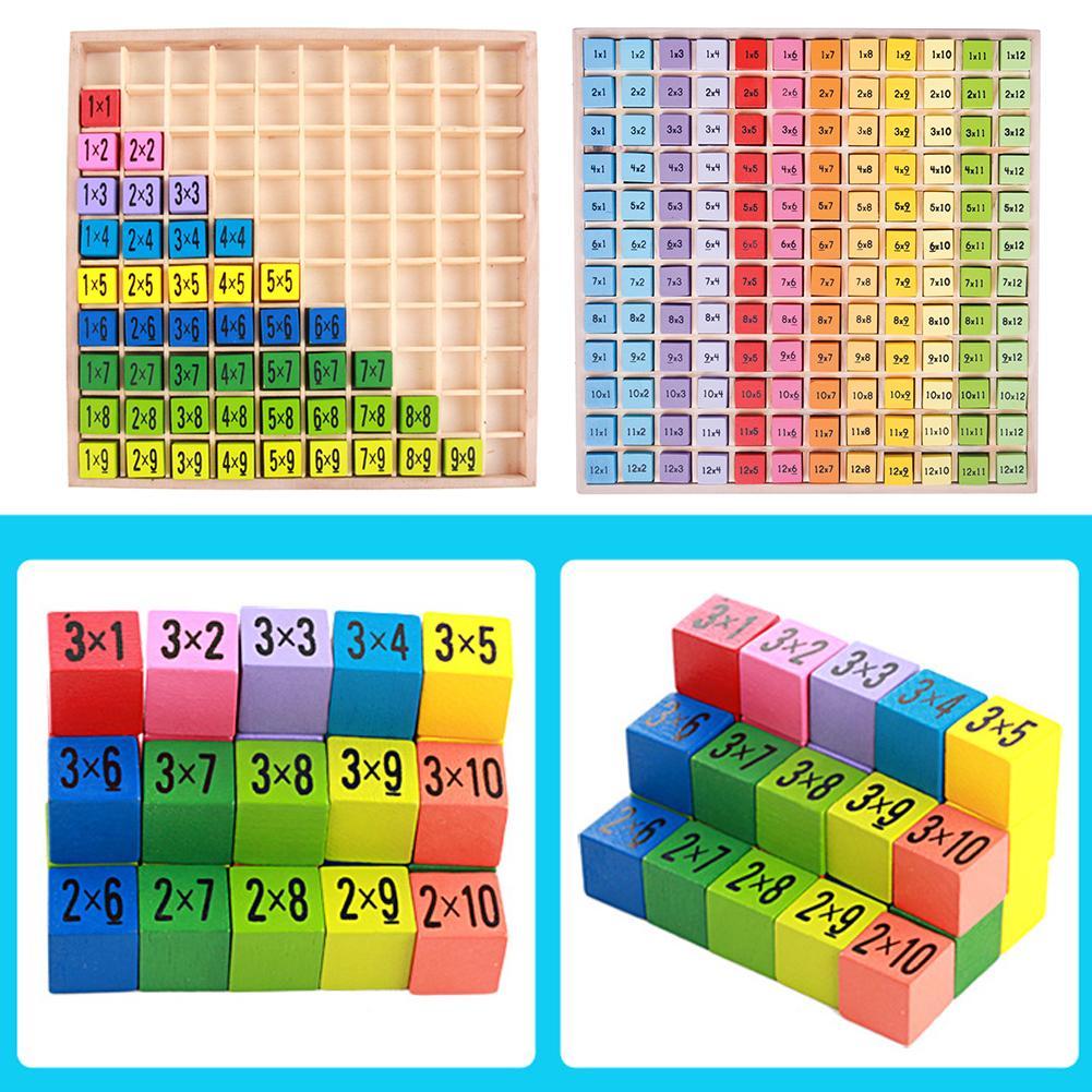 เด็กของเล่นไม้99คูณคณิตศาสตร์ตารางของเล่น10X10บล็อกเด็กเรียนรู้การศึกษาของขวัญ Kids Montessori Toys F7O9