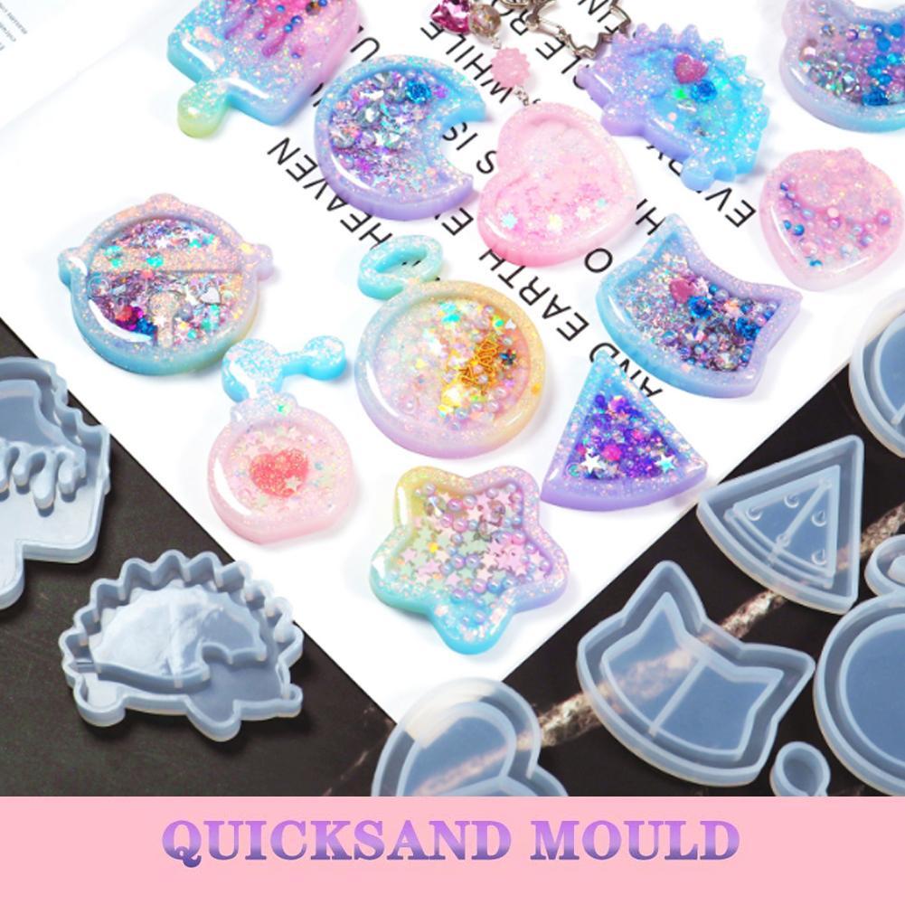 Epoxy Hanging Tags Shaker Resin Mold Key Chain Molds Quicksand Silicone Mould