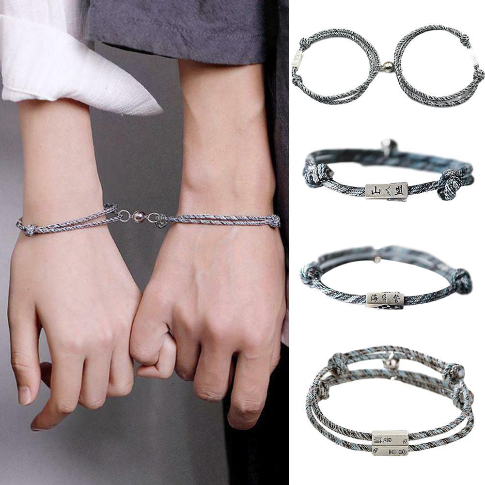 Lifetica Magnetic Bracelets for Couples Jewelry Gifts Set for Couple Bestfriend Girlfriend Boyfriend Women Men Great Valentines Day Gift Mutual Attraction Relationship Matching Friendship Rope