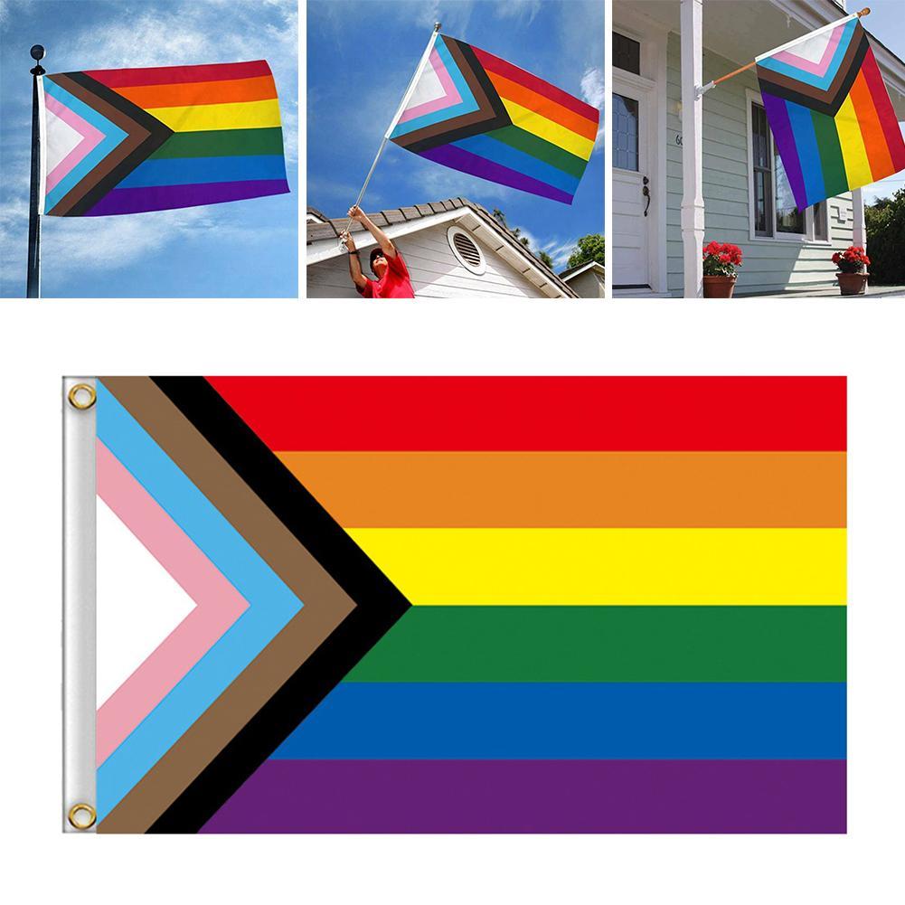 Progress Rainbow Pride Premium Waterproof Polyester Flag 3/'x5/' Banner