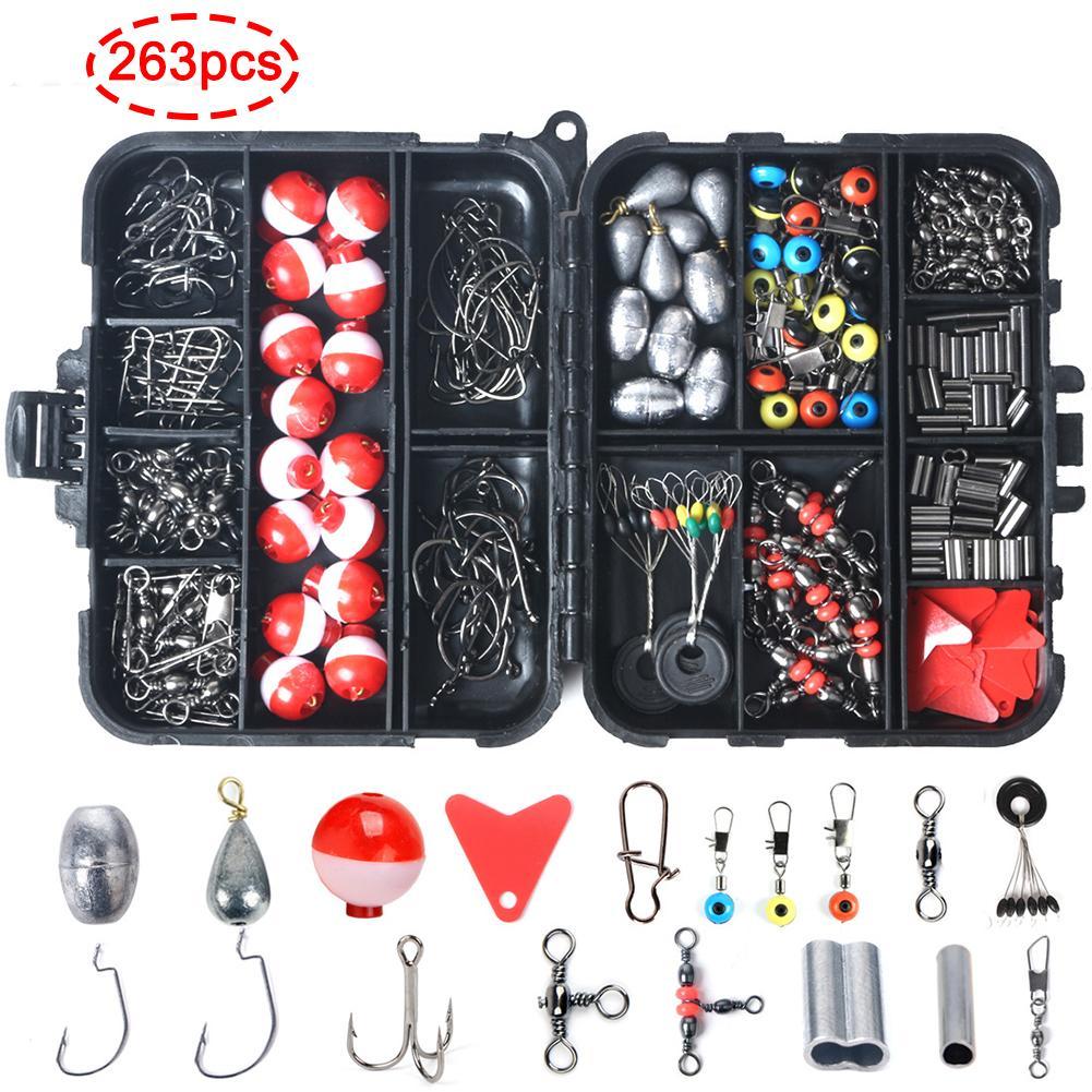263 PCS Fish Tackle Box Angelzubehör Koffer Haken Köder Set Floats Sinker Z3E1