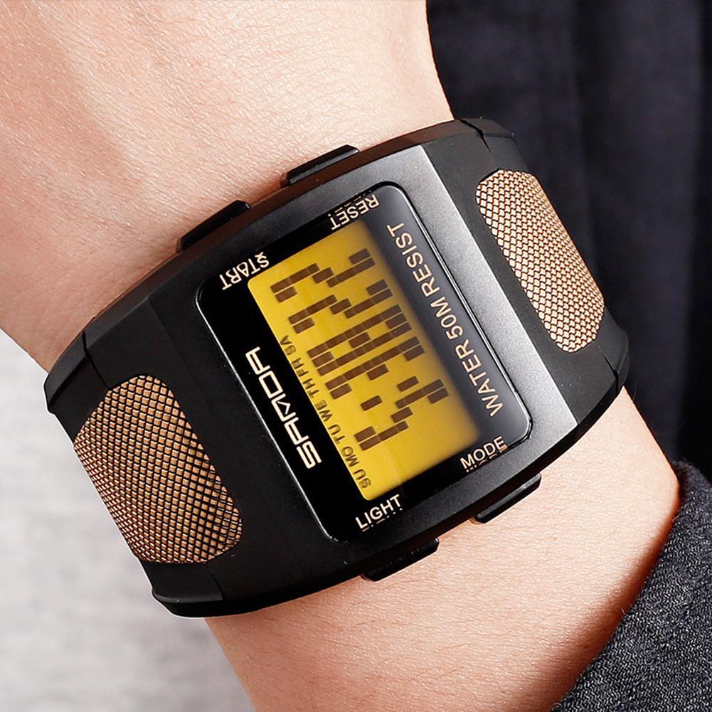 Multi Function Wide Rectangle Dial 50M Waterproof Sports Watches