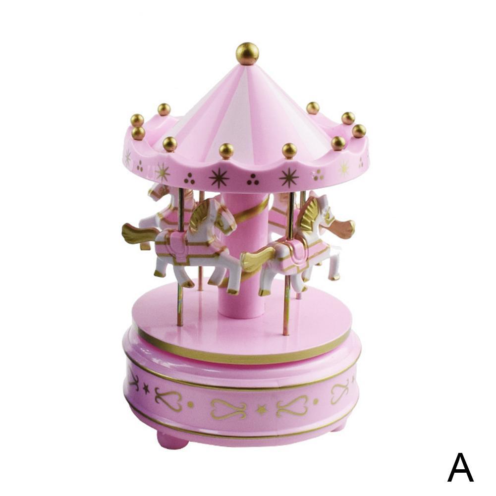 Horse Carousel Music Box Roundabout Musical Clockwork Toy Gift for Kid Children Red and Green