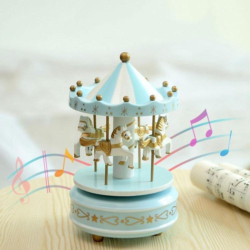 Wooden Circus 4 Horse Carousel Music Box Home Decoration Decor Gift l0z1 C5A2