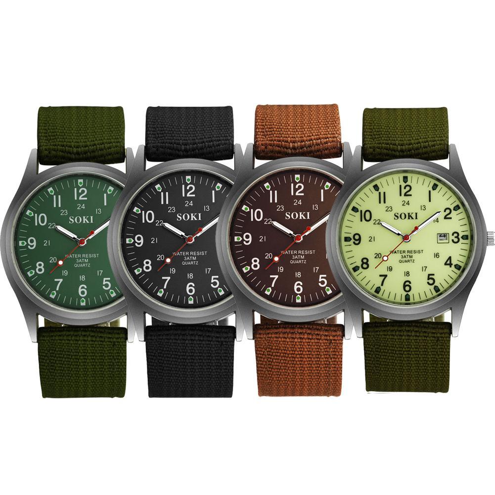 thumbnail image 5 of Wartleves Reloj de pulsera analógico de cuarzo con correa de lona y fecha para hombre del ejército militar, regalo deportivo, oferta en EE. UU., 5 of 7