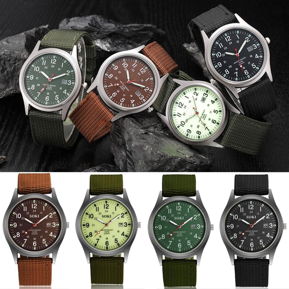 thumbnail image 3 of Wartleves Reloj de pulsera analógico de cuarzo con correa de lona y fecha para hombre del ejército militar, regalo deportivo, oferta en EE. UU., 3 of 7