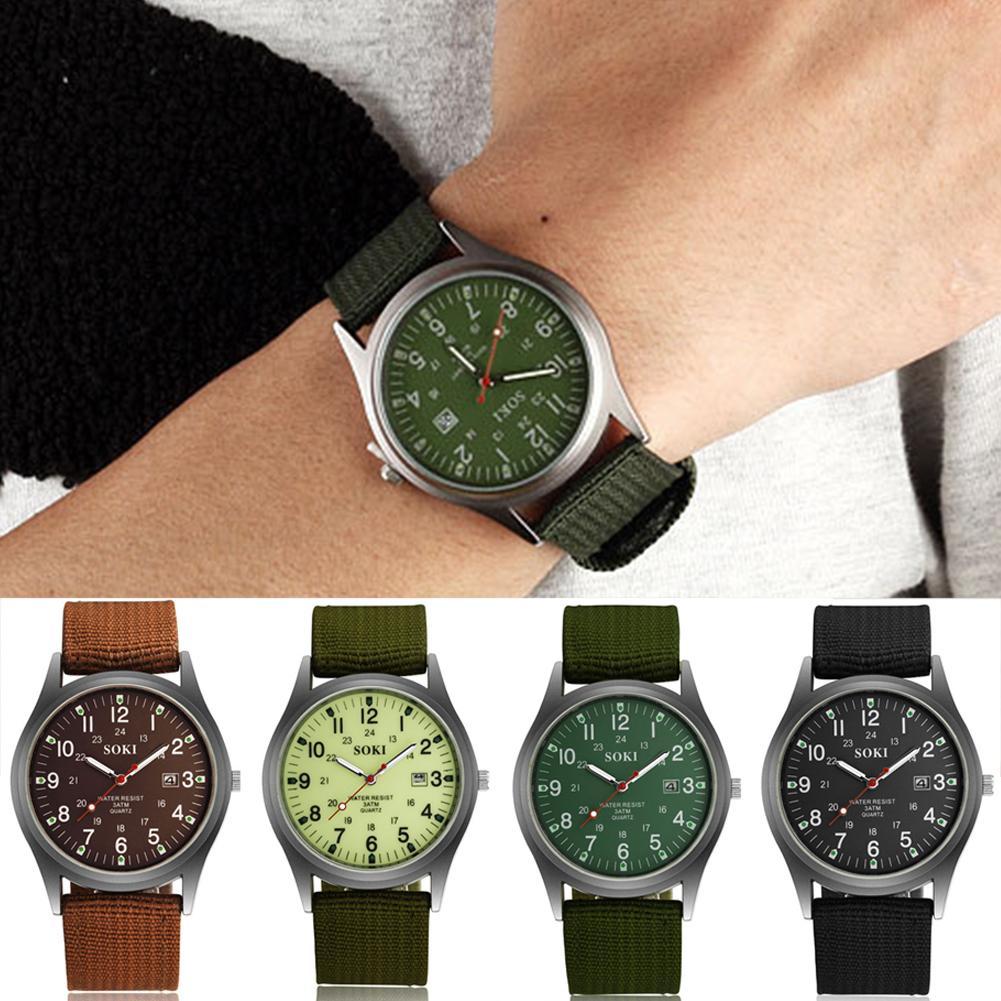 thumbnail image 2 of Wartleves Reloj de pulsera analógico de cuarzo con correa de lona y fecha para hombre del ejército militar, regalo deportivo, oferta en EE. UU., 2 of 7