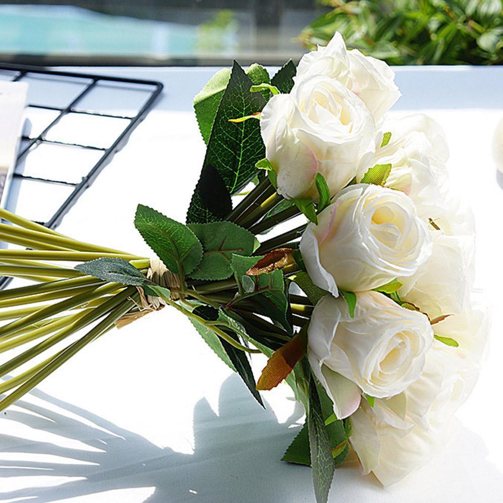 18 Heads Silk Rose Artificial Flowers Fake Bouquet Home Party Wedding Decor D5A0