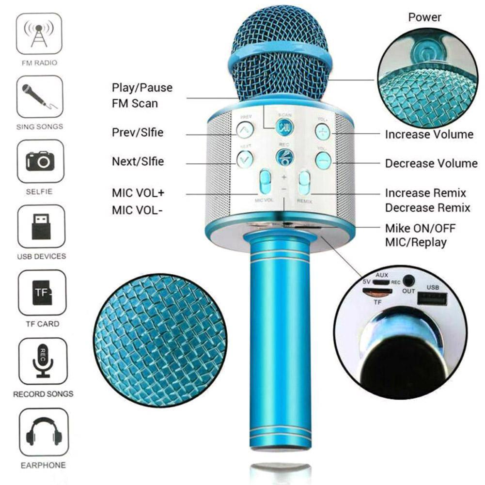 WS-858 Wireless Bluetooth Microphone Karaoke Handheld Stereo Mic USB