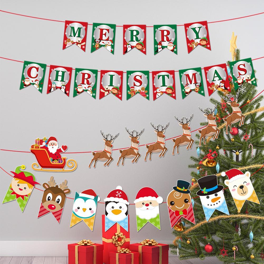 Christmas Hanging Banner Merry Christmas Flag Bunting Banner Festival