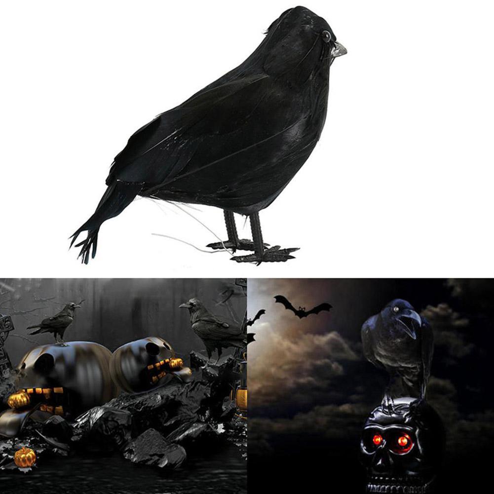 จำลองสีดำ Crow สัตว์สีดำตุ๊กตาอีกาจำลองของเล่นโมเดลอุปกรณ์ตกแต่งเพื่อการแสดง P2P9