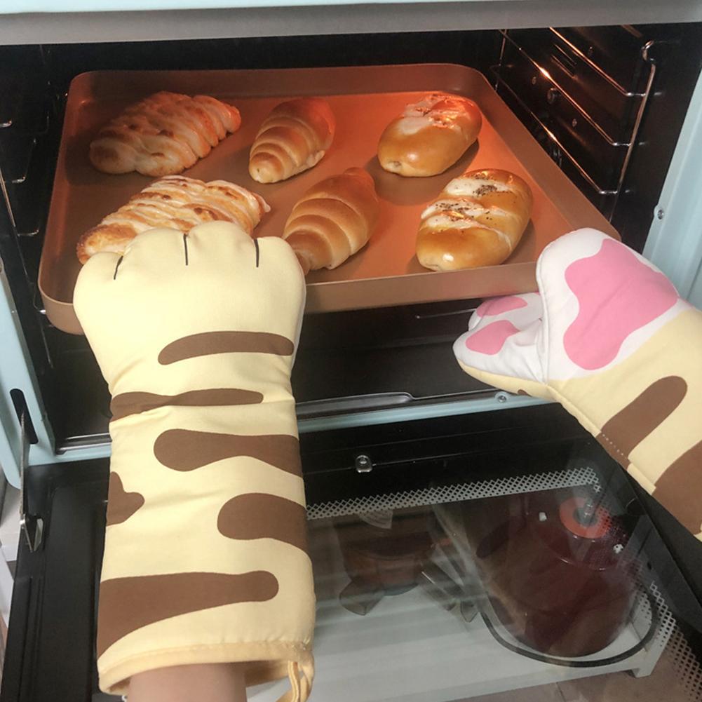Cat Paw Oven Mitts Long Cotton Baking Insulation Gloves Microwave Heat ResisHFUK