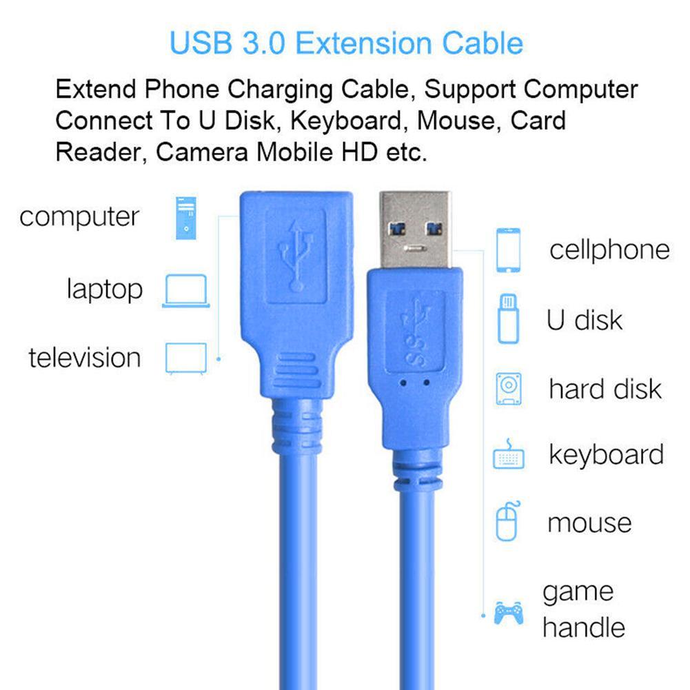 thumbnail image 2 of Wartleves Cable extensor de sincronización de datos USB 3.0 tipo A macho a hembra. L1 K39C, 2 of 7