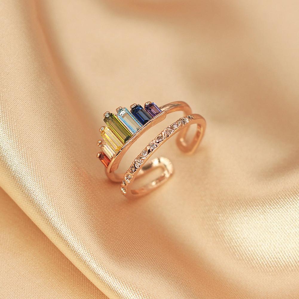 Double Band Rainbow Ring Fashion Womens Rainbow Silver//Rose Gold Ring O9B1