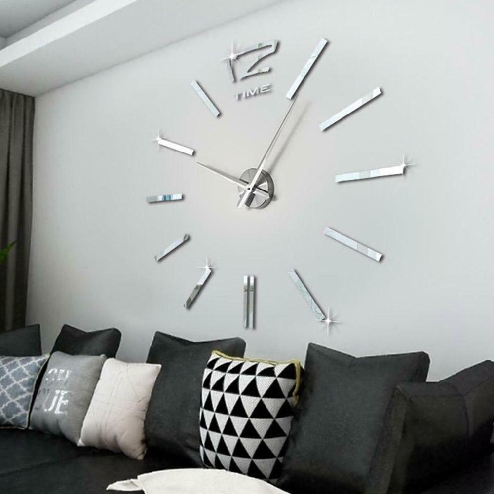 DIY Large Number Wall Clock 3D Mirror Sticker Modern Home Office Decor Art Decal