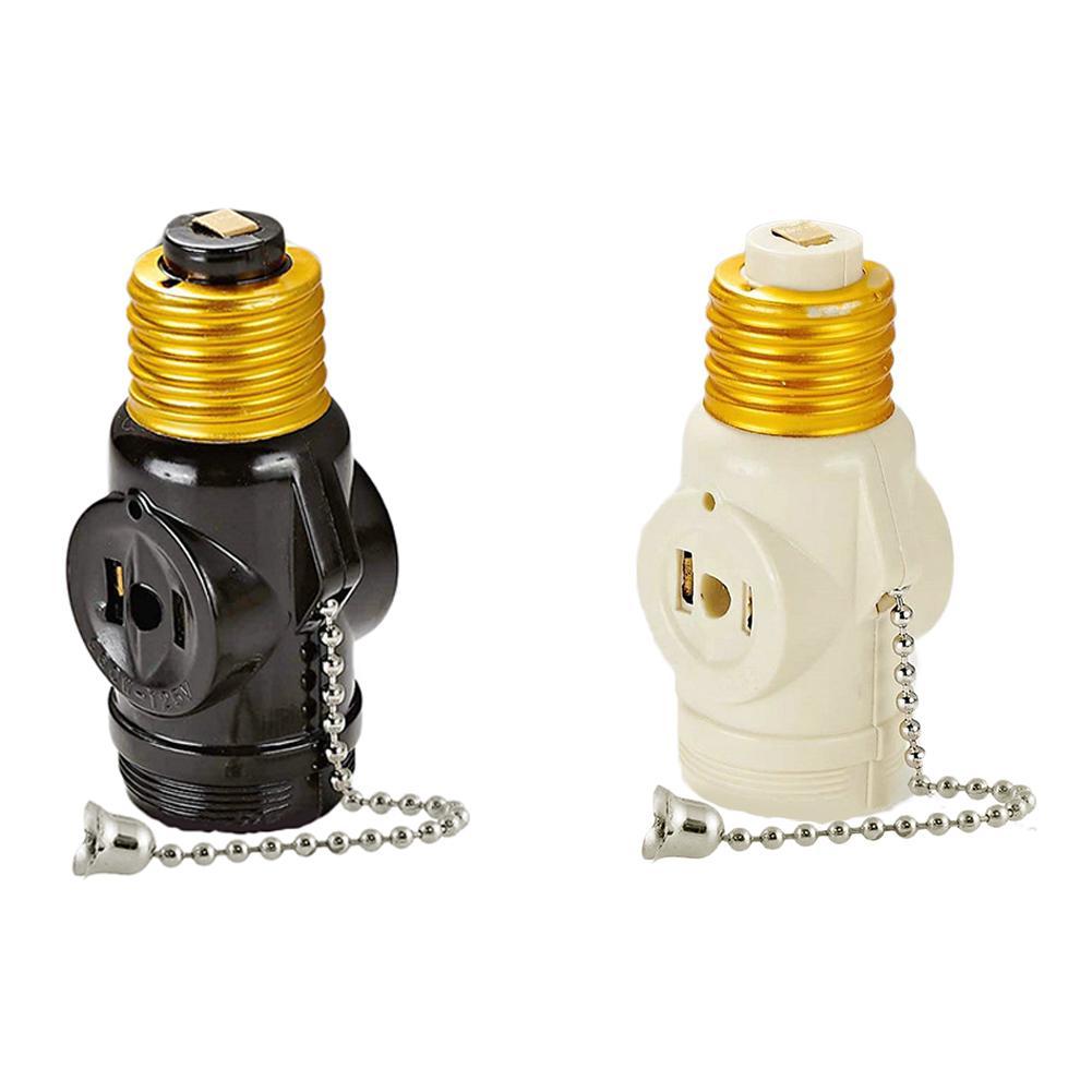 Screw Base Light Bulb Socket w/ Pull Chain Switch Converter to 2AC