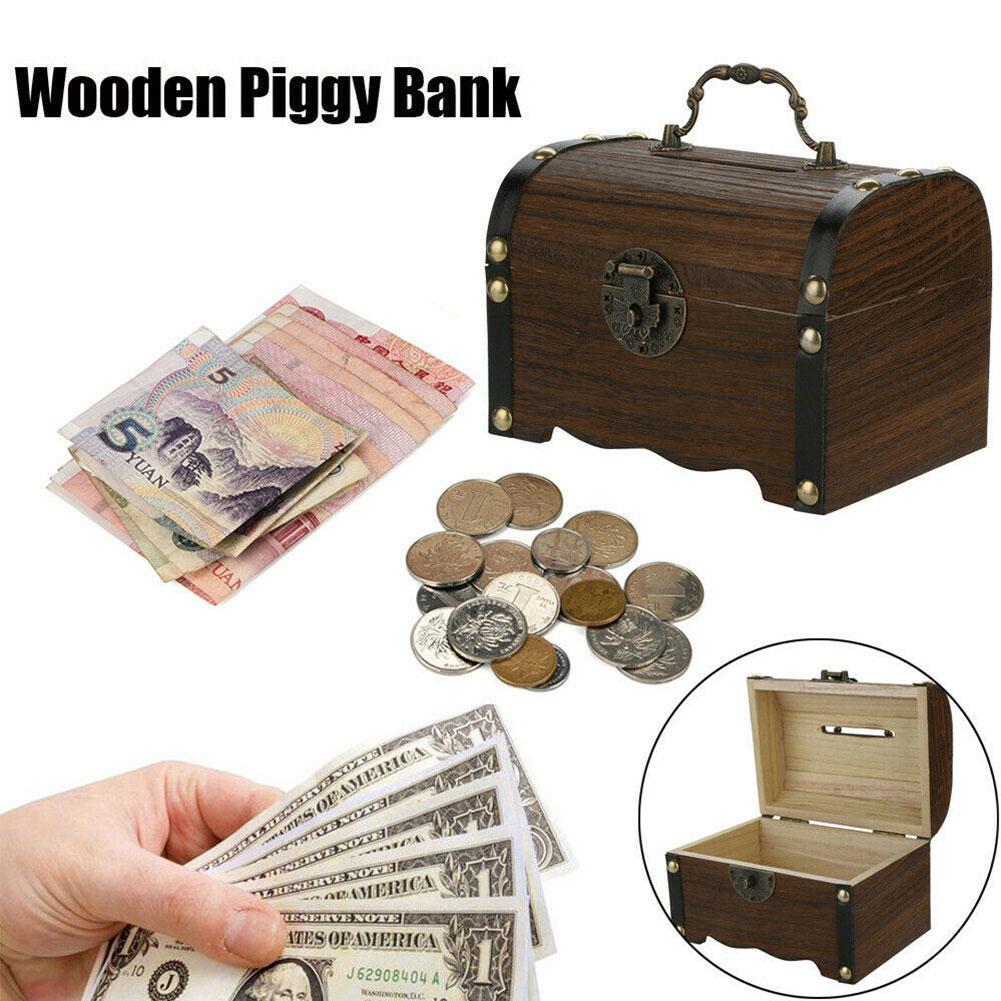 4 Inch Handmade Safe Money Box Wooden Piggy Bank Gift For Kids Adults Decor 