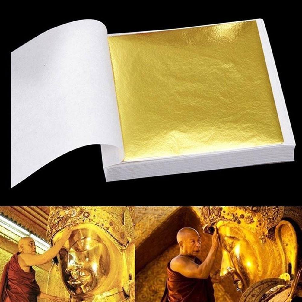 thumbnail image 5 of SGACAI 100 hojas de papel de aluminio dorado doble para manualidades comestibles para pasteles y alimentos, 5 of 7