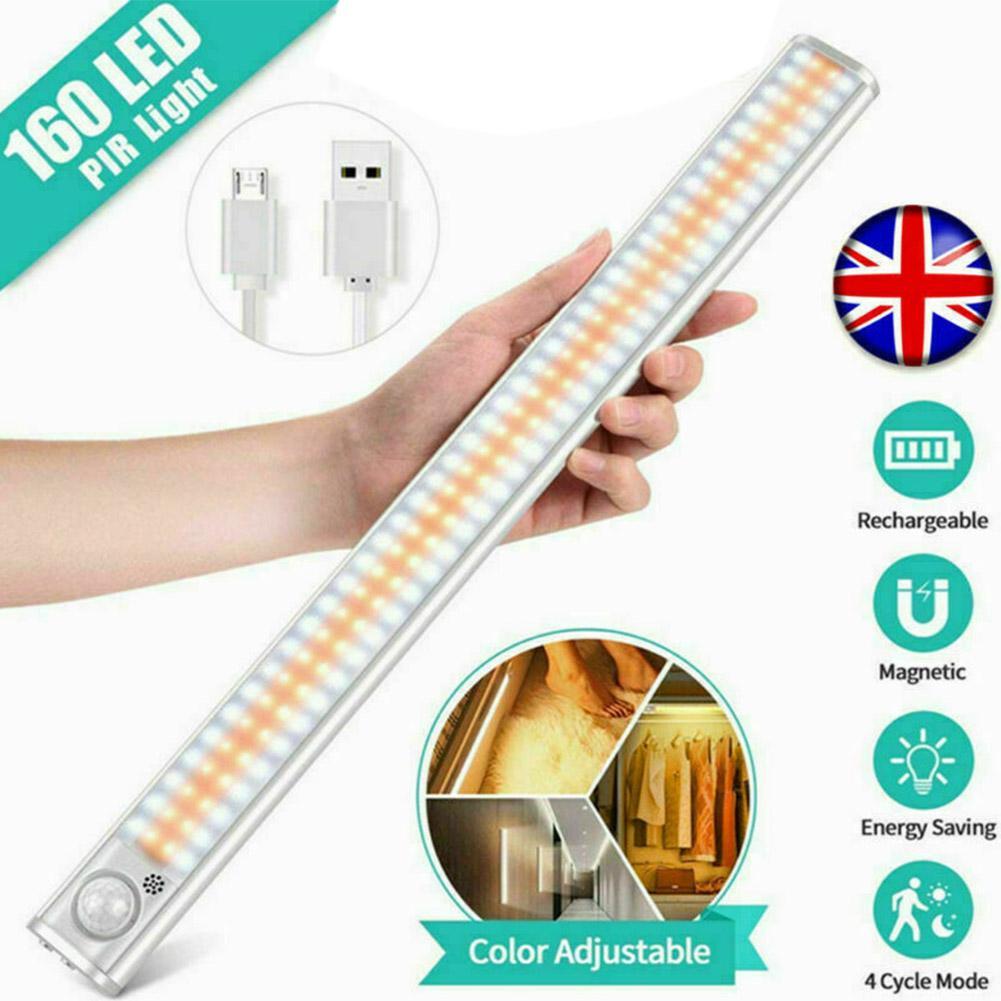 160LED lámparas bajo armario USB Recargable Sensor De Movimiento Pir