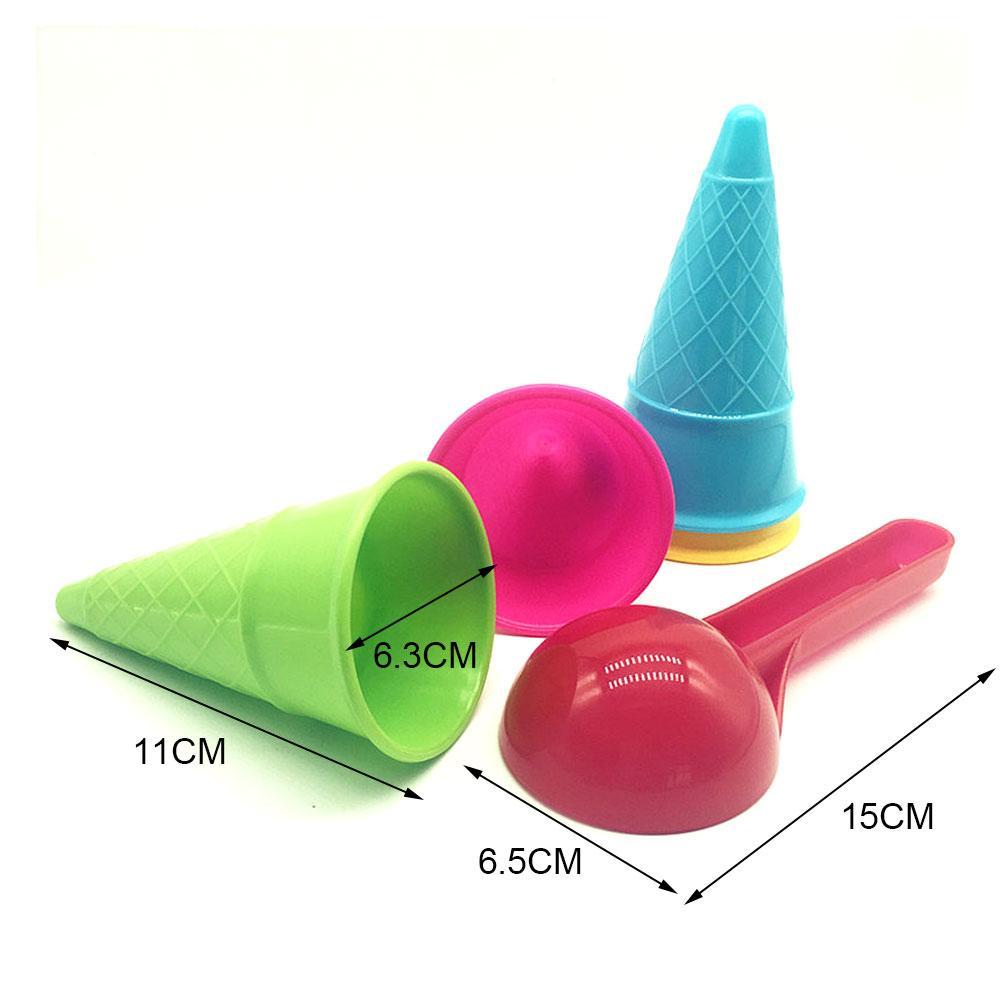 6 Pcs Ice Cream Set Beach Sand Cones Spoon Kids Plastic Play Toy Mould Cone US 