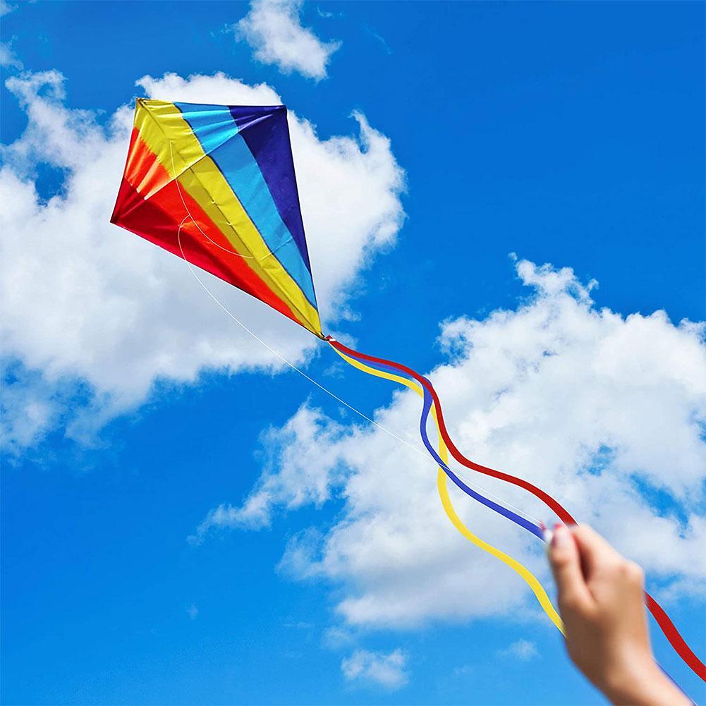 Colorful Rainbow Kite Outdoor Flying Toys Kids Adults Great Beginner Kite Line 